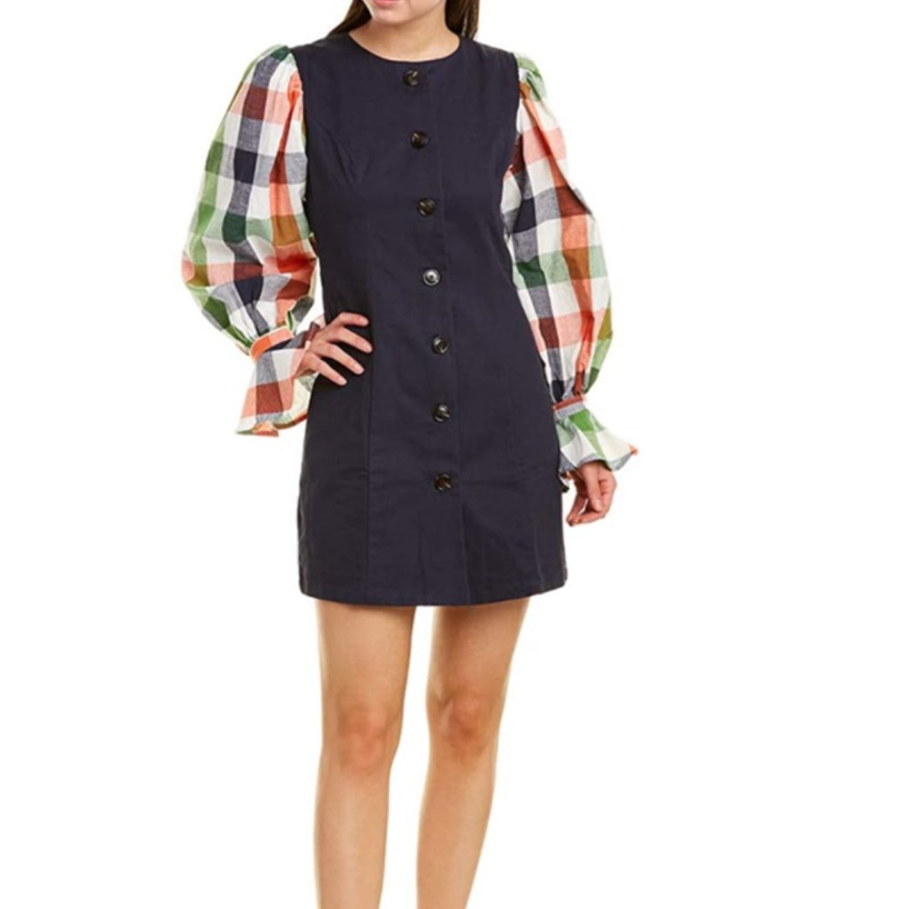 Anthropologie English Factory Dress with Gingham Sleeves